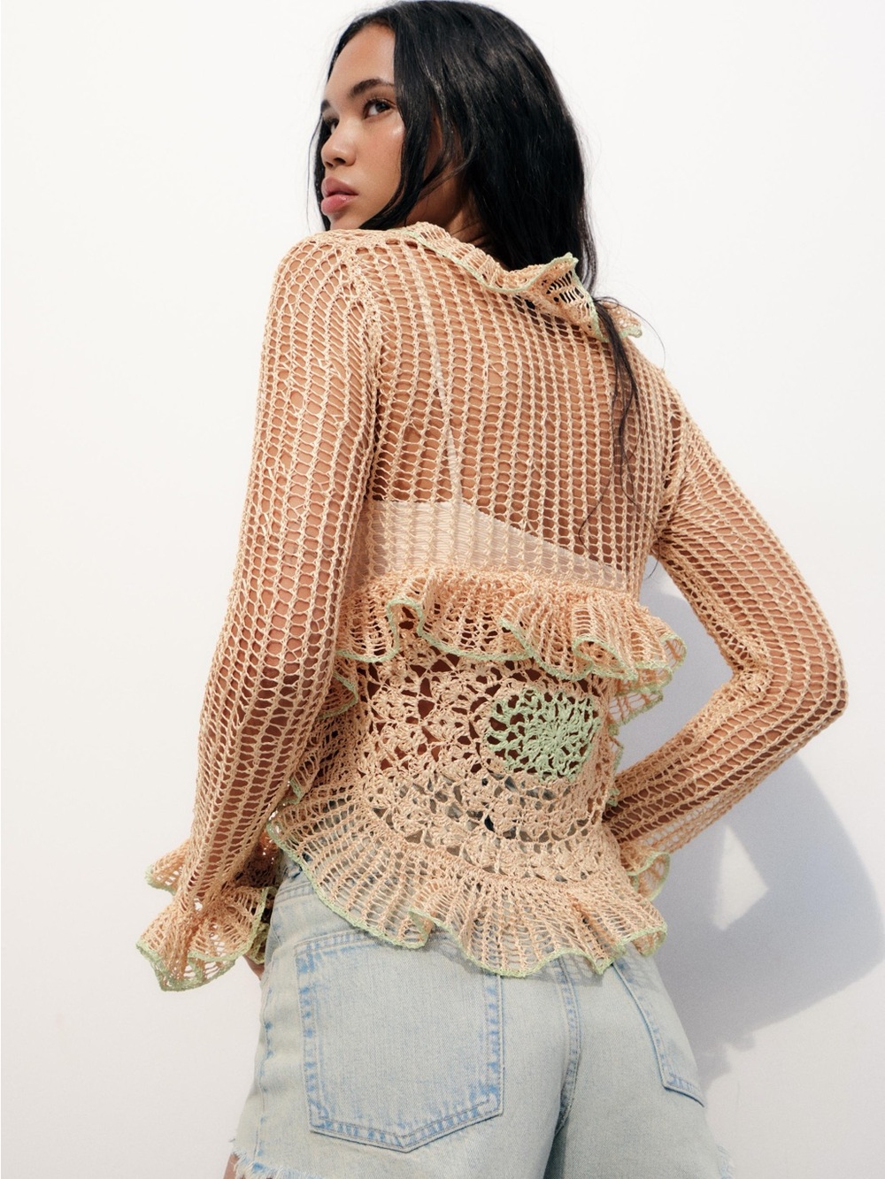 ZARA Woven Ruffle Raffia Women's Top - Picture 5 of 7
